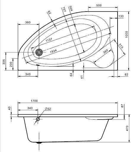 Ванна асимметричная акриловая Santek Эдера 170 x 100 L  1WH501662 (без фронтального экрана)