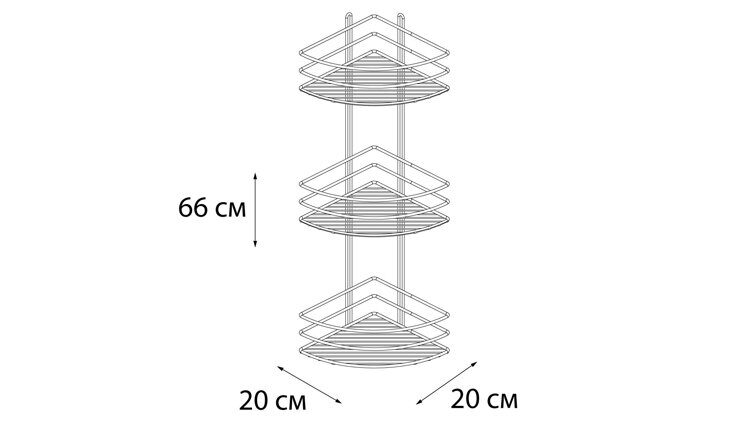 Полка угловая трехэтажная Fixsen Peny 20х20 см, хром FX-710-3