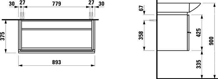 Тумба с раковиной /89,5х37,5х46/ (антр.дуб) с отв., 2 ящ. CASE FOR PALACE 4.0125.2.075.548.1  8.1170.2.000.104.1 Laufen (Лауфен)