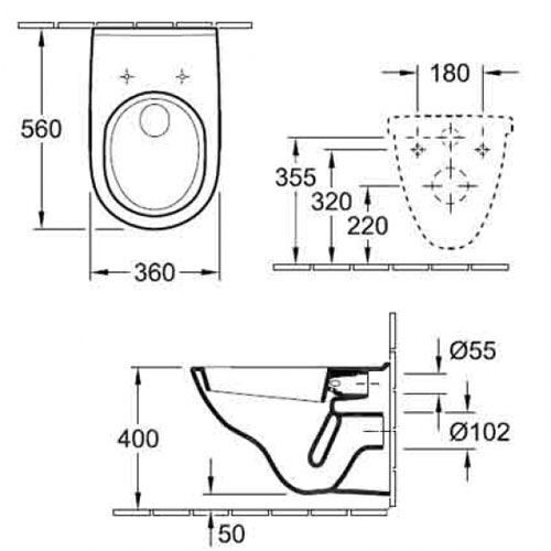 Унитаз подвесной O.Novo, крышка-сиденье быстросъемное (QuickRelease) 5660H101 Villeroy&Boch