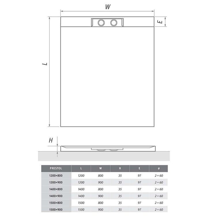 Поддон мраморный Roltechnik PRESTOL 1500x900x35, белый 8000305