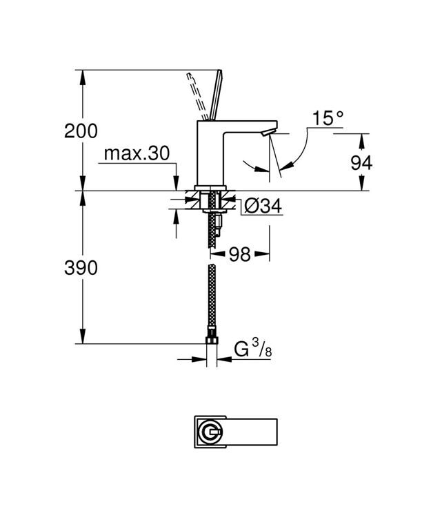 Смеситель GROHE Eurocube Joy для раковины S-size, гладкий корпус, хром 23656000 (Гроя)