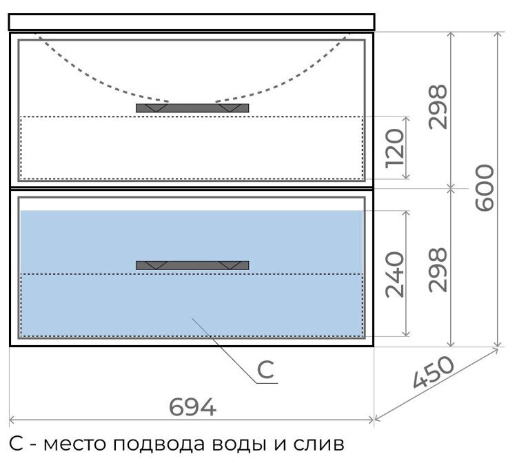 Тумба c раковиной Uperwood Foster 70 см, подвесная, серый графит 291020521 291020341