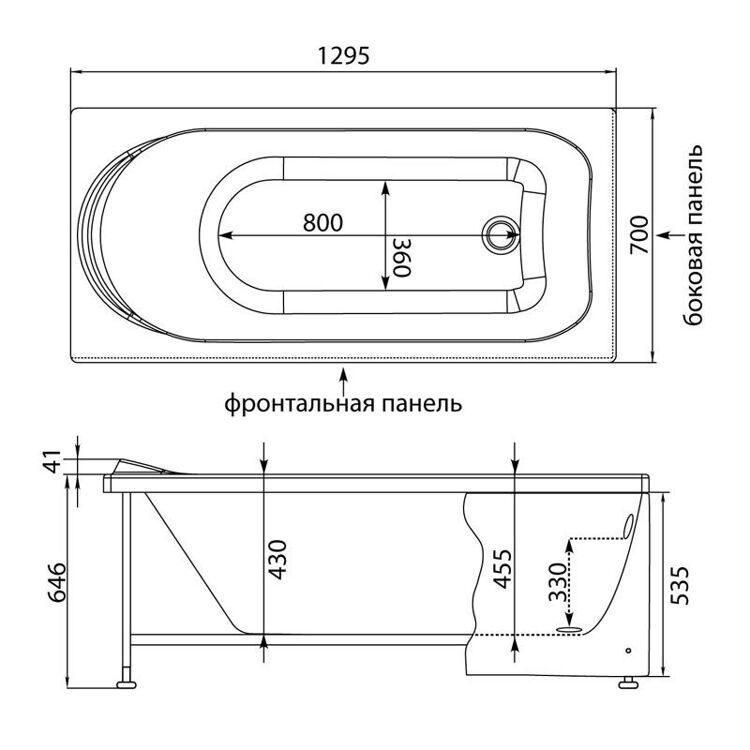 Акриловая Ванна прямоугольная Aquanet West 130x70