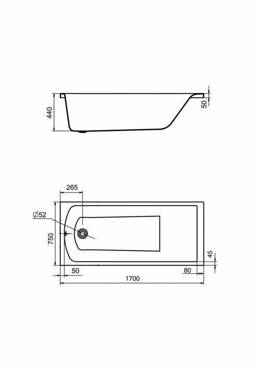 Ванна прямоугольная акриловая Santek Фиджи 170 x 75  1WH501596 (без фронтального экрана)