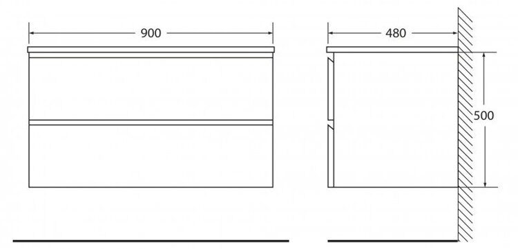 Тумба-умывальник подвесной BelBagno LUCE 90 Stucco Cemento, 2 ящика, с раковиной LUCE-900-2C-SO-SCM BB900AB