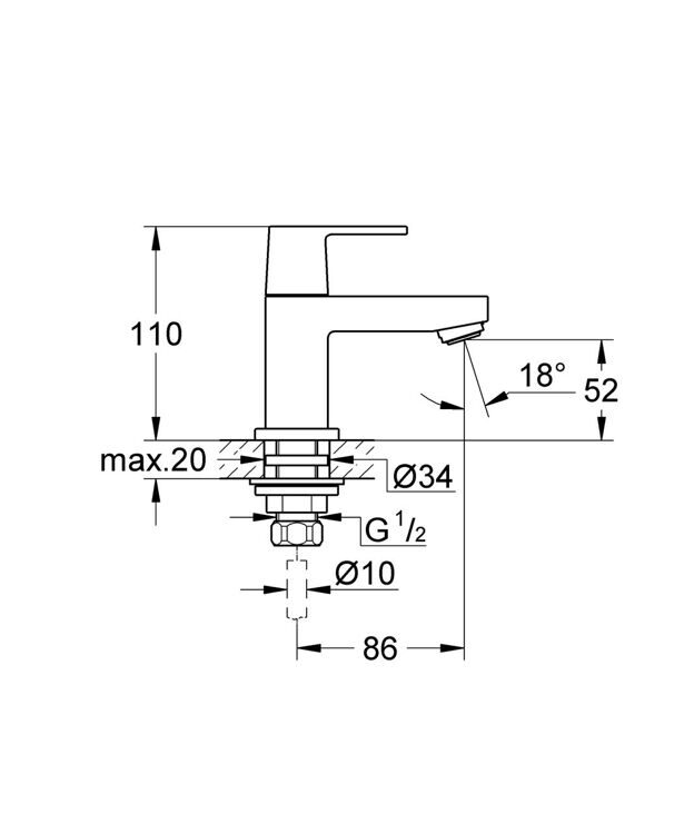 Вентиль для раковины GROHE Eurocube (без смешивания), хром 23137000 (Гроя)