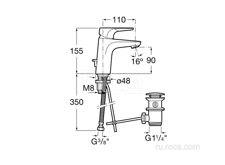 Смеситель Roca Atlas для раковины 5A3090C0M