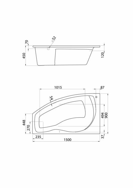 Ванна асимметричная акриловая Santek Майорка 150 x 90 L  1WH111984 (без фронтального экрана)