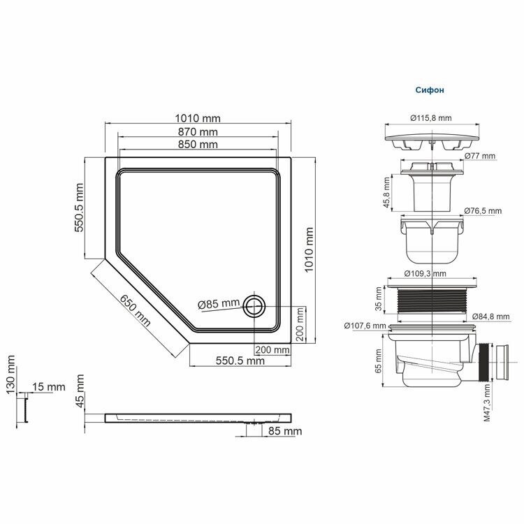 Душевой поддон WasserKRAFT Isen 100х100 см. (с сифоном)  26T38