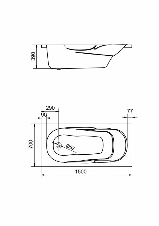 Ванна прямоугольная акриловая Santek Касабланка М 150 x 70  1WH501530 (без фронтального экрана)