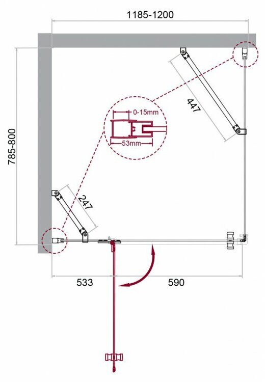 Душевой уголок BELBAGNO KRAFT-AH-12 1200x800x1950 прозрачный/хром KRAFT-AH-12-120/80-C-Cr-L