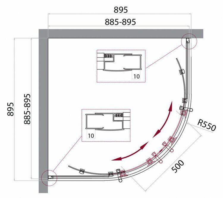 Душевой уголок BELBAGNO UNO-195-R-2 900x900x1950 прозрачный/хром UNO-195-R-2-90-C-Cr