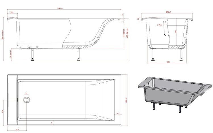 Ванна прямоугольная Astra-Form Магнум 180х80 см, литой мрамор