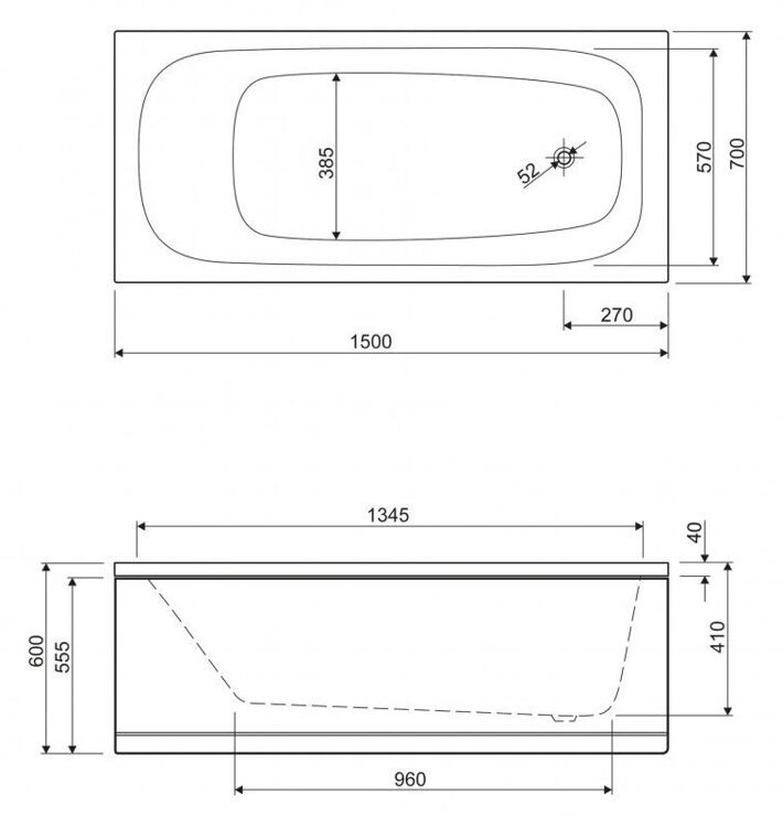 Ванна прямоугольная акриловая  Eco 1500x700x410 ECO-150-70-41 Cezares