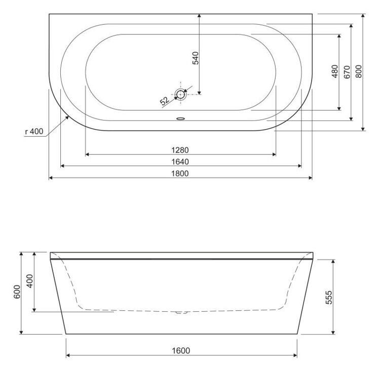 Ванна акриловая Metauro 1800x800x400 METAURO-wall-180-80-40 Cezares