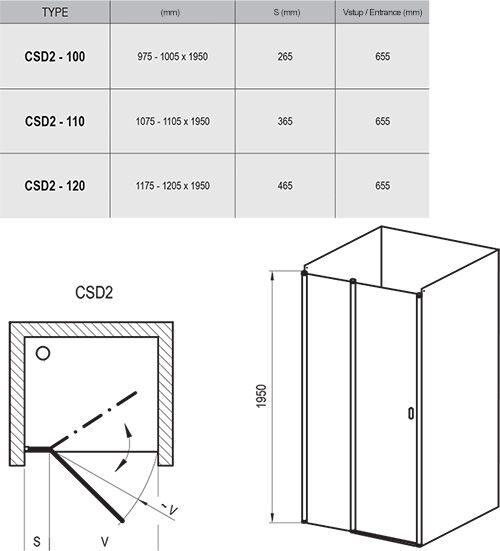 Душевая дверь Chrome CSD2-100  (белый+стекло Transparent) 0QVAC100Z1 Ravak (Равак)