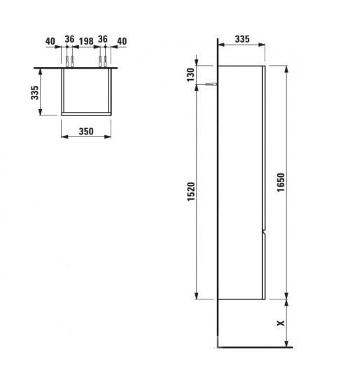 Пенал PRO /165х35х33,5/ (бел) петли слева 4.8312.1.095.463.1 Laufen (Лауфен)