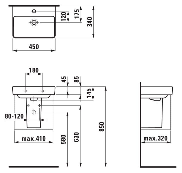 Раковина 45х34 Pro (белая) с 1 отв. Laufen [1596.1.000.104.1]