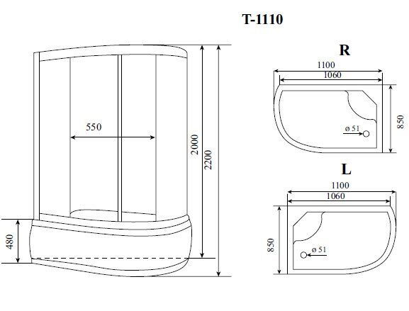 Душевая кабина Тimo Standart 85*110 Левая T-1110 L