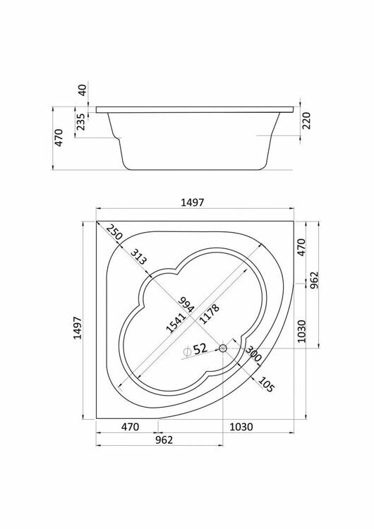 Ванна угловая акриловая Santek Канны 150 x 150  1WH111983 (без фронтального экрана)