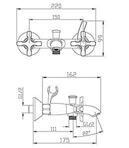 Смеситель для ванны Lemark Duetto с душевым гарнитуром, хром LM5712C