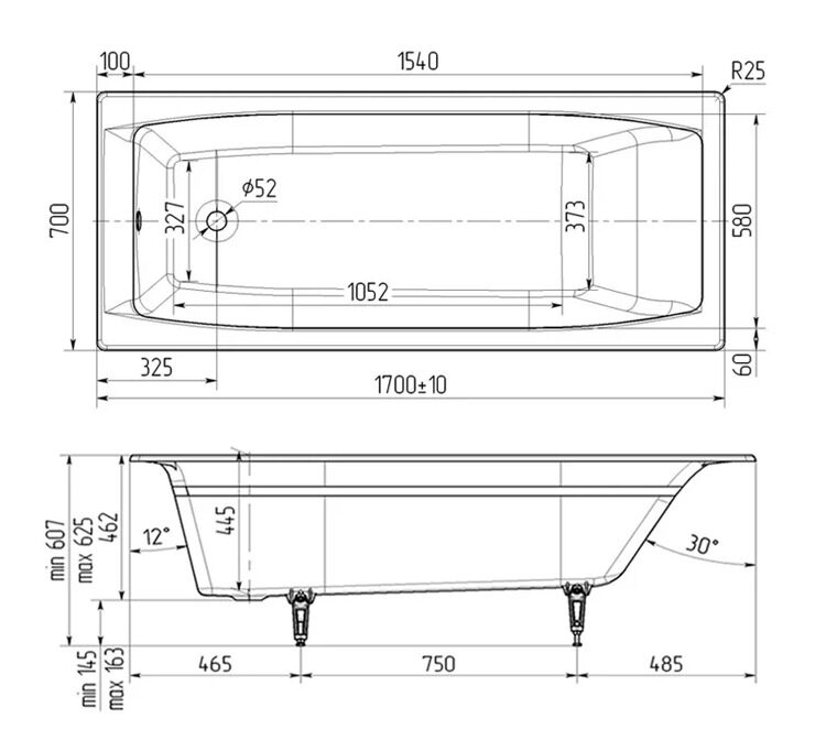 Ванна прямоугольная чугунная Wotte Forma 170х70 см, белая