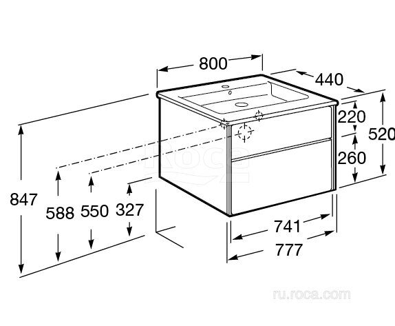 Тумба с раковиной Roca Ronda 80 подвесной, белый матовый/бетон ZRU9303004 327470000