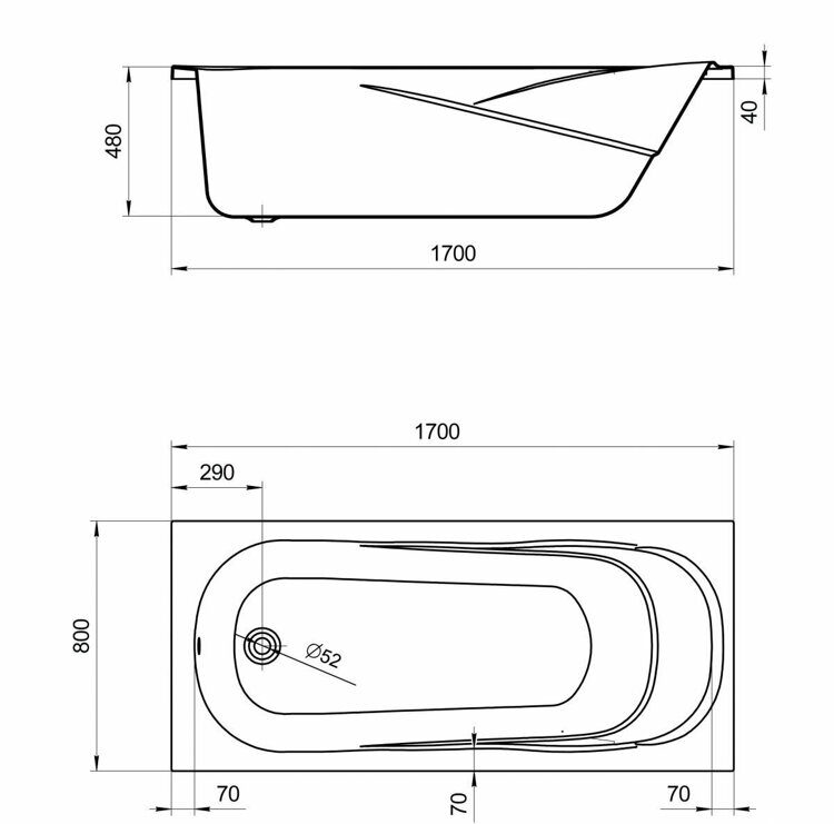 Ванна прямоугольная акриловая Santek Касабланка XL 170 x 80  1WH302441 (без фронтального экрана)