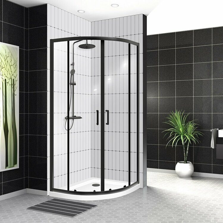 Душевой уголок BELBAGNO UNO-195-R-2 900 х 900 х 1950 мм., прозрачное стекло, профиль чёрный  UNO-195-R-2-90-C-NERO