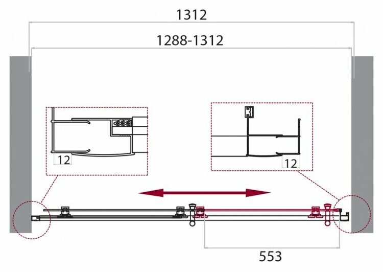 Дверь в нишу BELBAGNO UNO-195-BF-1 1300 x 1950 прозрачное стекло, профиль чёрный  UNO-195-BF-1-130-C-NERO