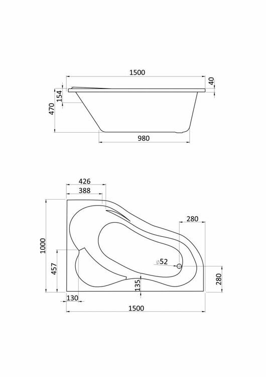 Ванна асимметричная акриловая Santek Ибица 150 x 100 R  1WH112035 (без фронтального экрана)