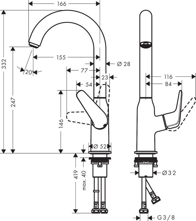 Смеситель Hansgrohe Novus для раковины высокий, излив 120°, хром 71128000