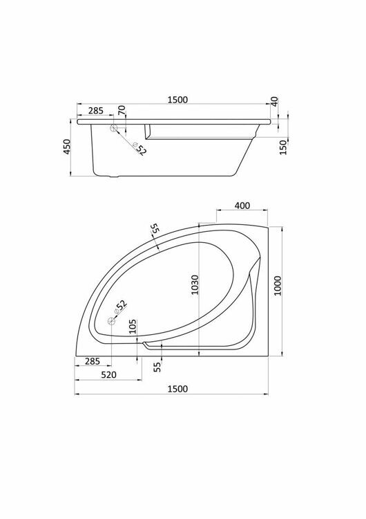 Ванна асимметричная акриловая Santek Гоа 150 x 100 L  1WH112033 (без фронтального экрана)