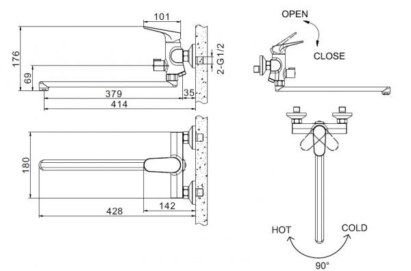 Смеситель для ванны c длинным изливом Eler Bravat F6191238CP-01L-RUS