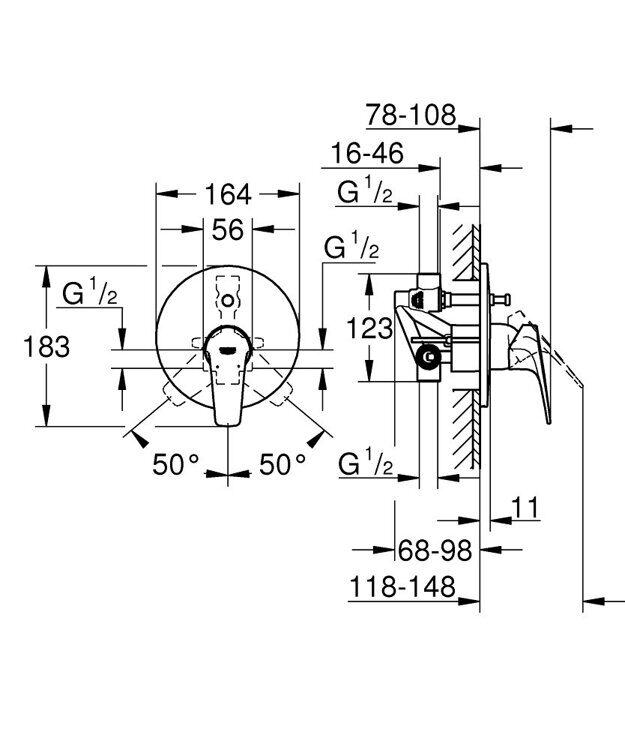 Смесители Grohe BauFlow для душа, 2 потребителя, скрытый монтаж, хром