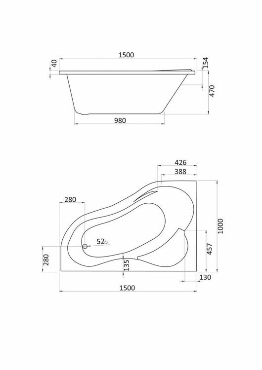 Ванна асимметричная акриловая Santek Ибица 150 x 100 L  1WH112034 (без фронтального экрана)