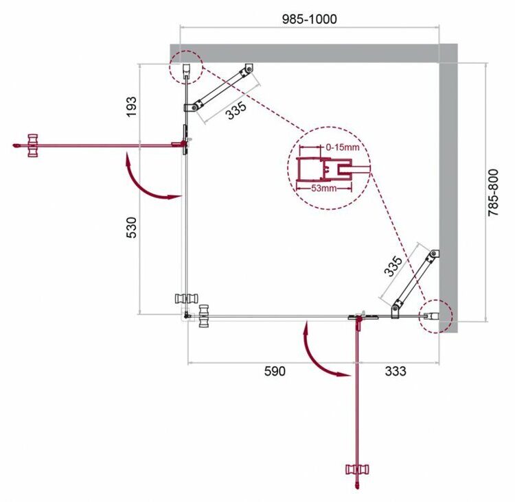 Душевой уголок BELBAGNO KRAFT-AH-22 1000x800x1950 прозрачный/хром KRAFT-AH-22-100/80-C-Cr-R