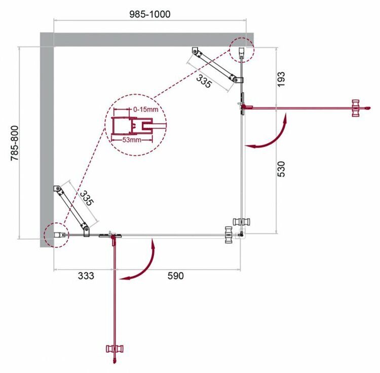 Душевой уголок BELBAGNO KRAFT-AH-22 1000x800x1950 прозрачный/хром KRAFT-AH-22-100/80-C-Cr-L