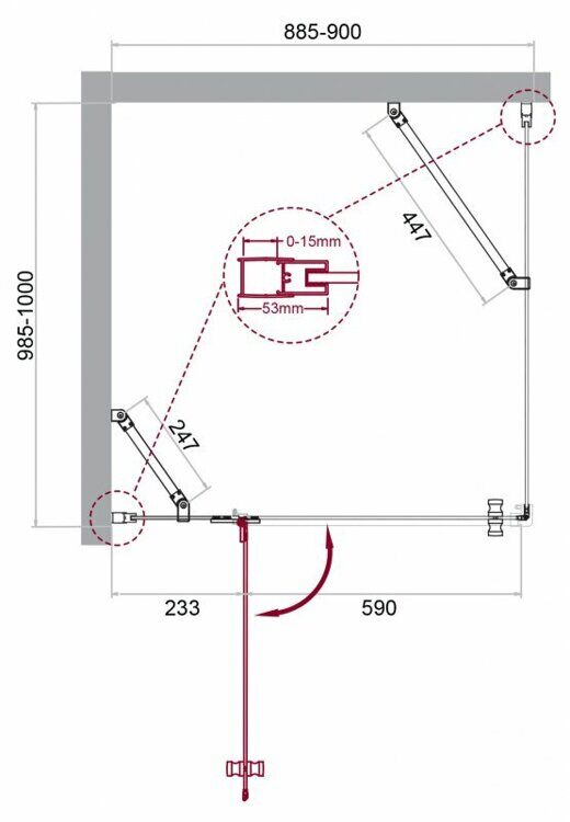 Душевой уголок BELBAGNO KRAFT-AH-12 900x1000x1950 прозрачный/хром KRAFT-AH-12-90/100-C-Cr-L