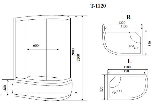 Душевая кабина Тimo Standart 85*120 Левая T-1120 L