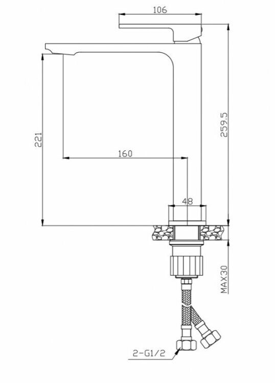 Смеситель для раковины BELBAGNO LUCE LUC-LMC-NERO-W0