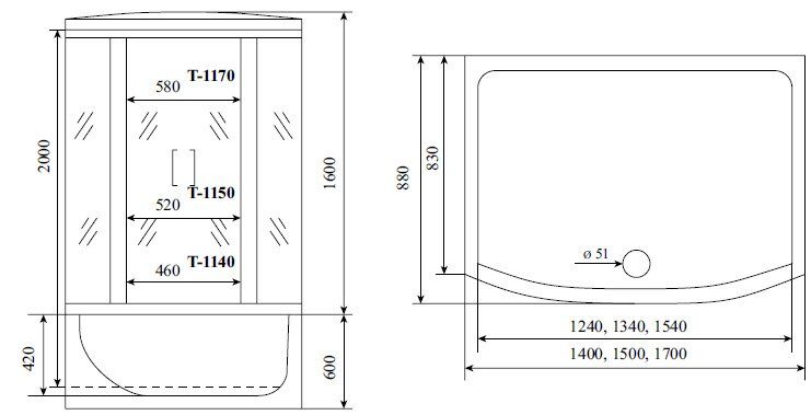 Душевая кабина Timo Standart 150x88 T-1150