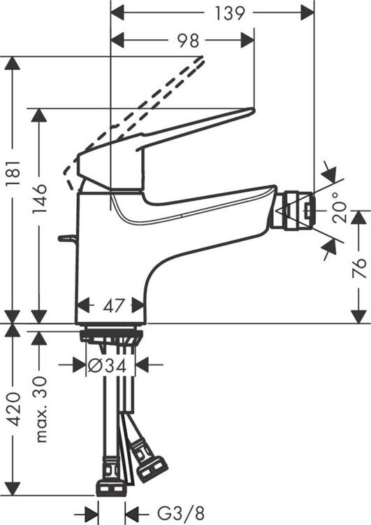 Смеситель Hansgrohe Novus Loop для биде, с донным клапаном, хром 71233000