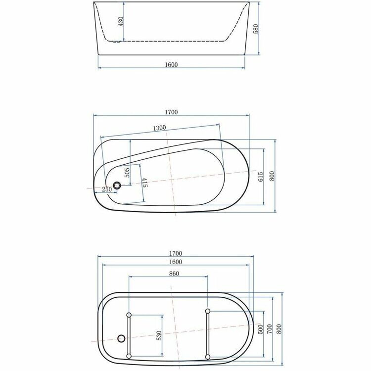 Ванна отдельностоящая Allen Brau Priority 170 х 80 см., акриловая, белый матовый / сине-серый матовый  2.31001.21/BGM