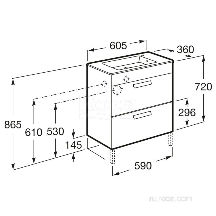 Тумба с раковиной Roca Debba 60 2 ящика, белый глянец ZRU9302708 32799H00Y