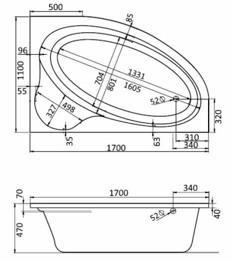 Ванна асимметричная акриловая Santek Эдера 170 x 110 R  1WH111994 (без фронтального экрана)