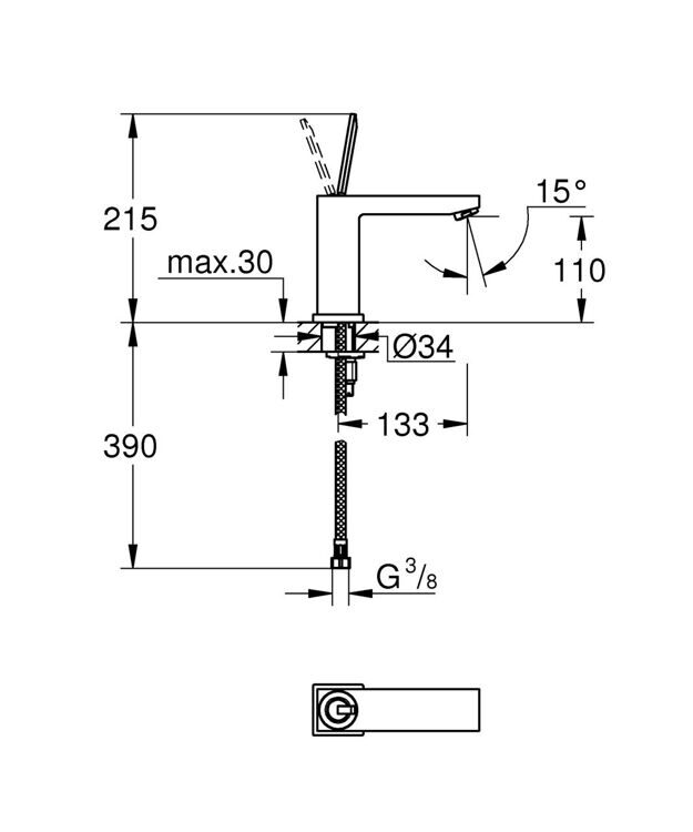 Смеситель GROHE Eurocube Joy для раковины M-size, гладкий корпус, хром 23658000 (Гроя)