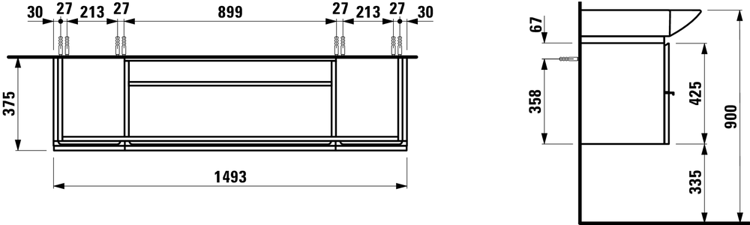 Тумба с двойной раковиной /149,5х37,5х46/ (бел.глянц) с 1 отв.,2 ящ. CASE FOR PALACE 4.0135.4.075.464.1  8.1470.6.000.104.1 Laufen (Лауфен)