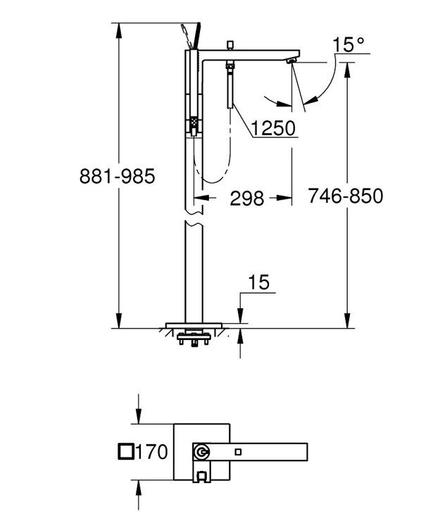 Смеситель Grohe Eurocube Joy для ванны, напольный, хром 23667001